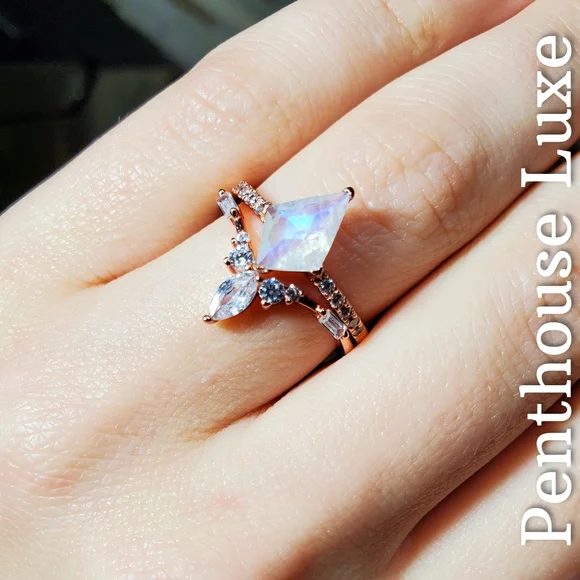 REAL Moonstone White Topaz Ring Set - Picture 7 of 8